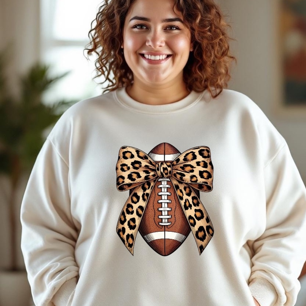 Football Sweatshirt with a big leopard bow 2XL-3XL New White great gifts
